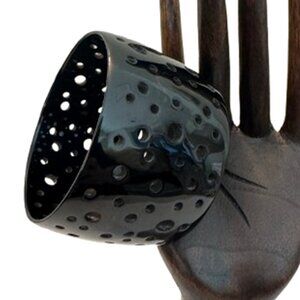 Large Holes Organic Buffalo Horn Bangle Bracelet | Black | 2" W | NWT